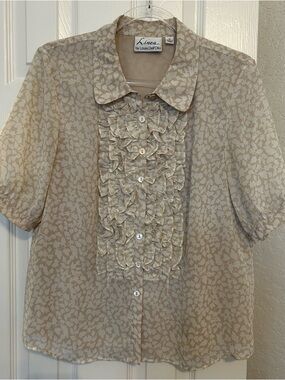 Linea by Louis Dell'Olio Beige Cream Ruffle-Front Blouse